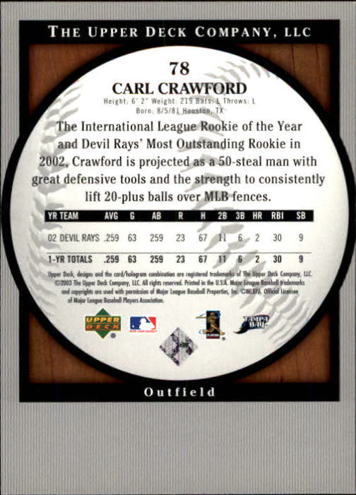 2003 Upper Deck Standing O #78 Carl Crawford back image