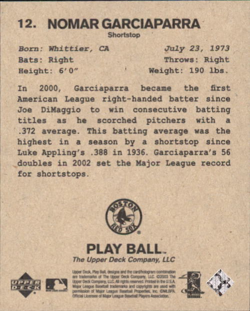 2003 Upper Deck Play Ball 1941 Series #12 Nomar Garciaparra back image
