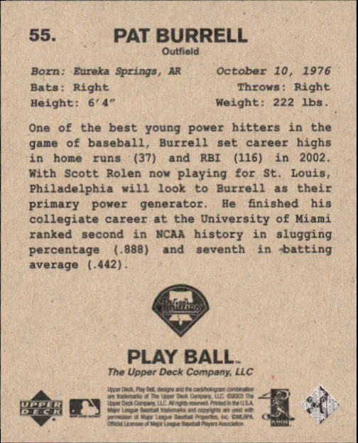 2003 Upper Deck Play Ball 1941 Series #55 Pat Burrell back image