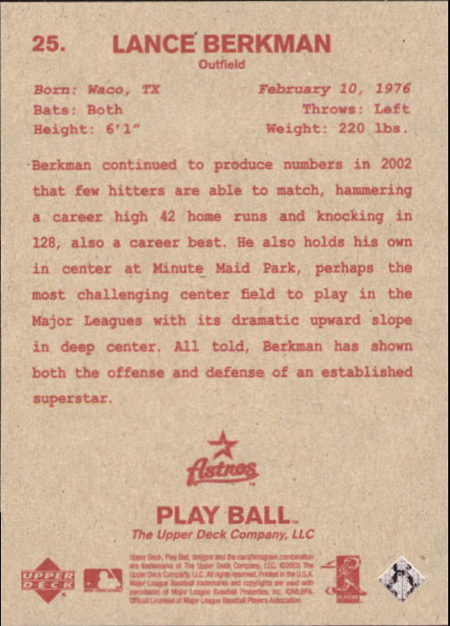 2003 Upper Deck Play Ball Red Backs #25 Lance Berkman back image