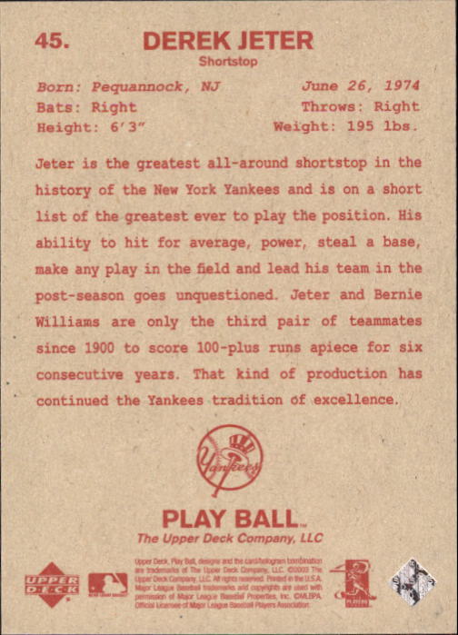 2003 Upper Deck Play Ball Red Backs #45 Derek Jeter back image