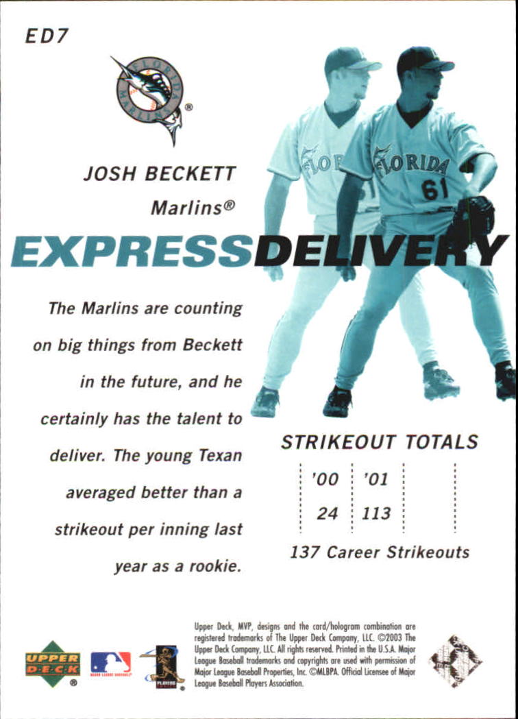 2003 Upper Deck MVP Express Delivery #ED7 Josh Beckett back image