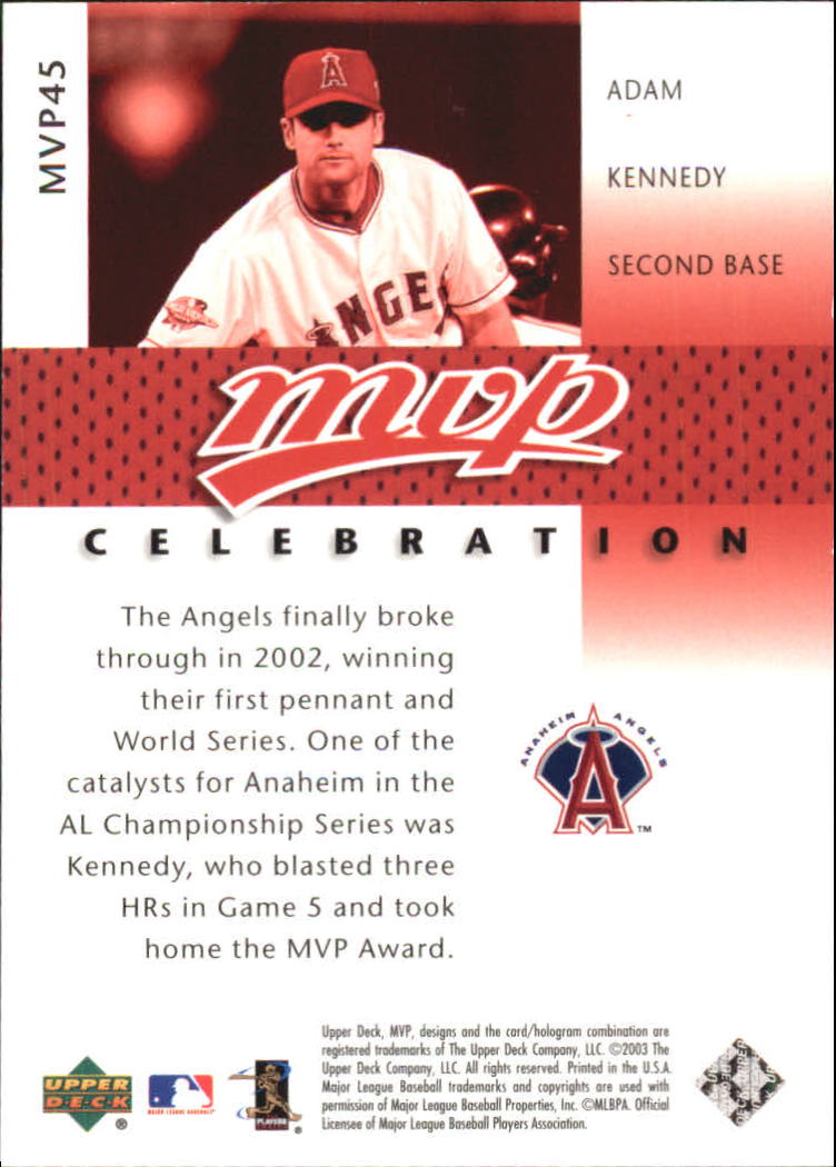2003 Upper Deck MVP Celebration #45 Adam Kennedy ALCS/2002 back image