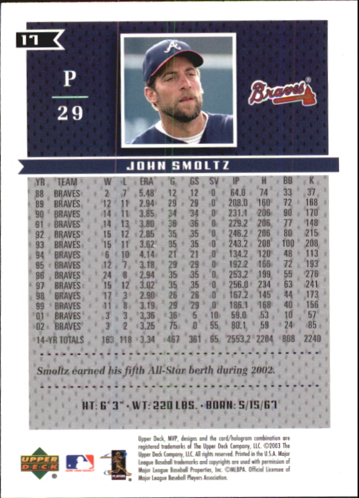 2003 Upper Deck MVP Gold #17 John Smoltz