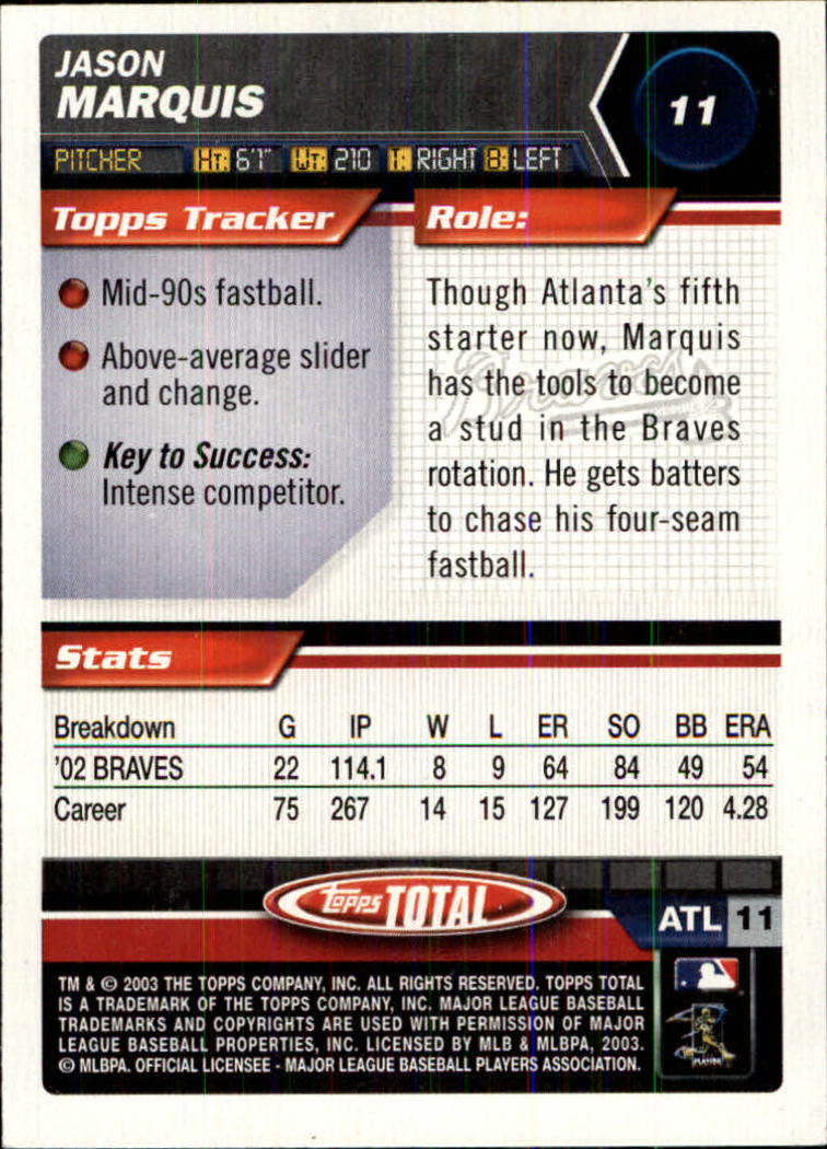 2003 Topps Total #11 Jason Marquis back image