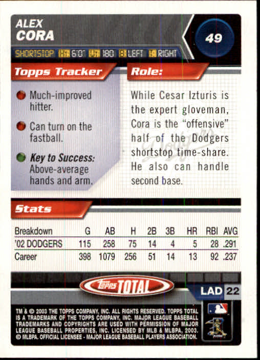 A9006- 2003 Topps Total Baseball Card #s 1-250 -You Pick- 15+ FREE US SHIP - Picture 435 of 480
