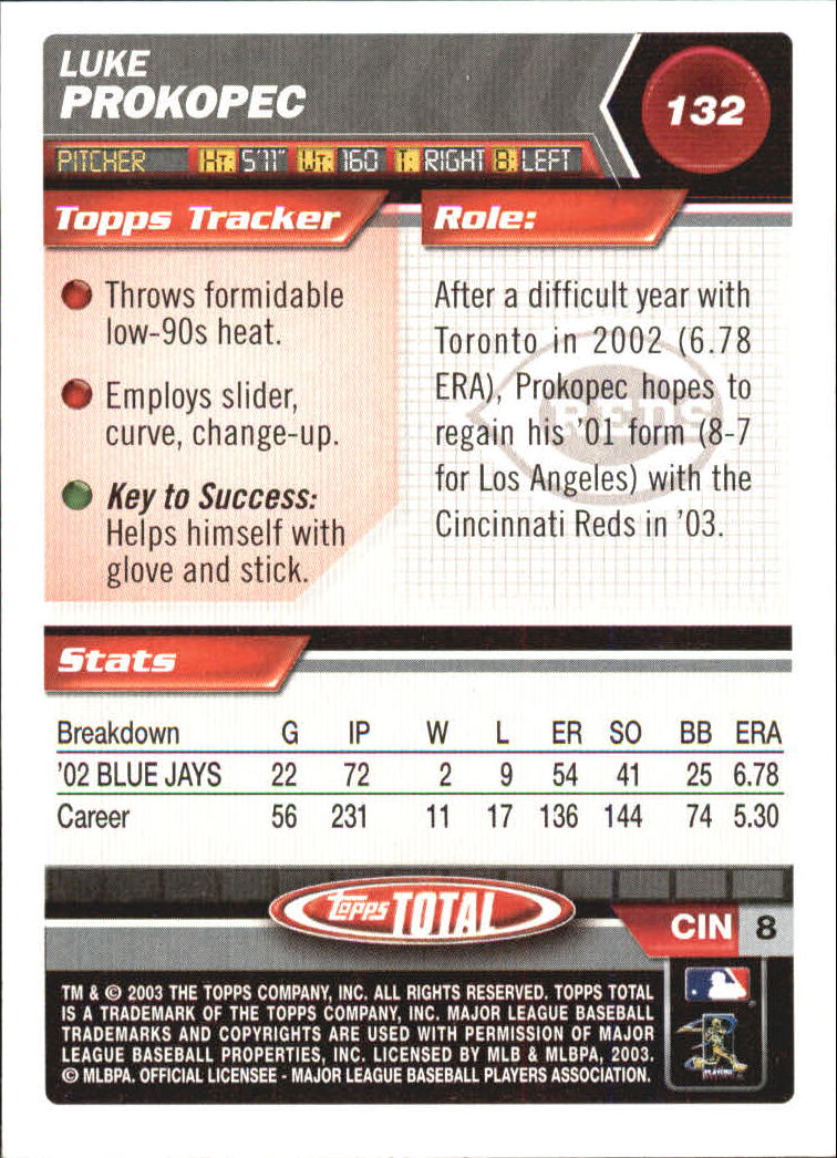 A9006- 2003 Topps Total Baseball Card #s 1-250 -You Pick- 15+ FREE US SHIP - Picture 225 of 480