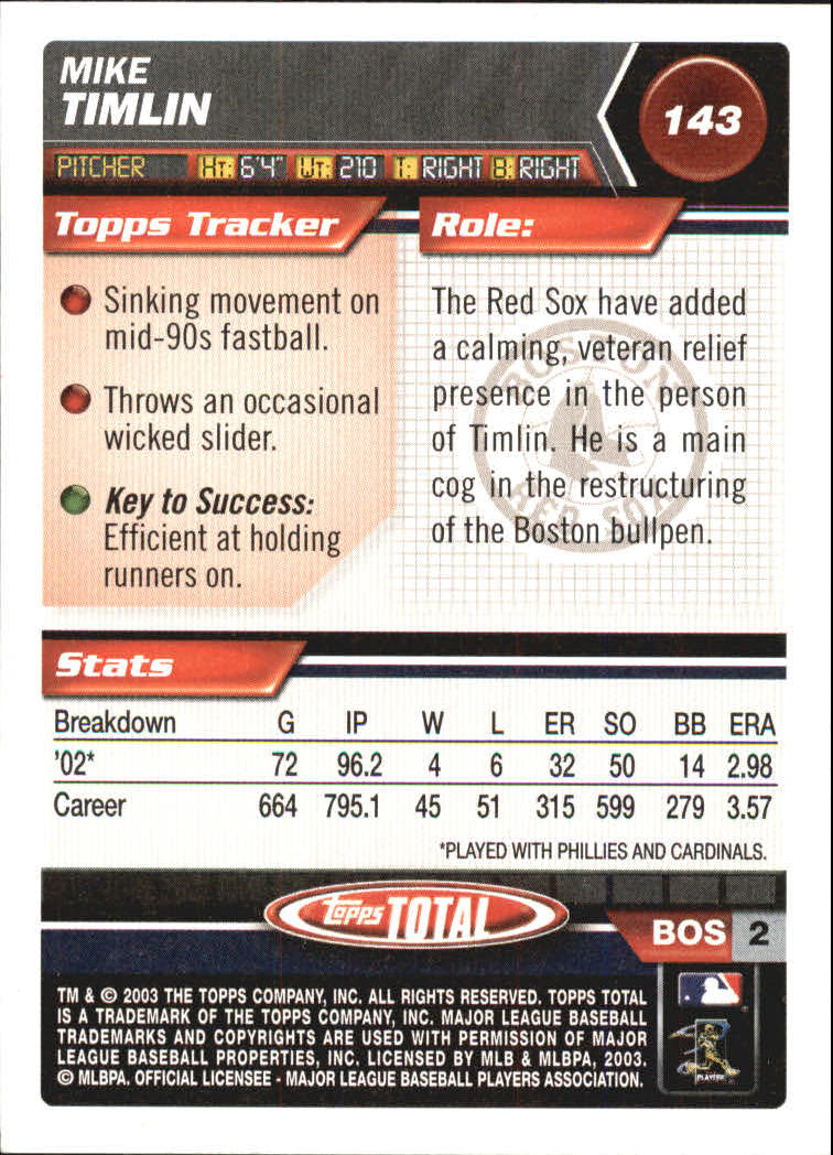 A9006- 2003 Topps Total Baseball Card #s 1-250 -You Pick- 15+ FREE US SHIP - Picture 245 of 480