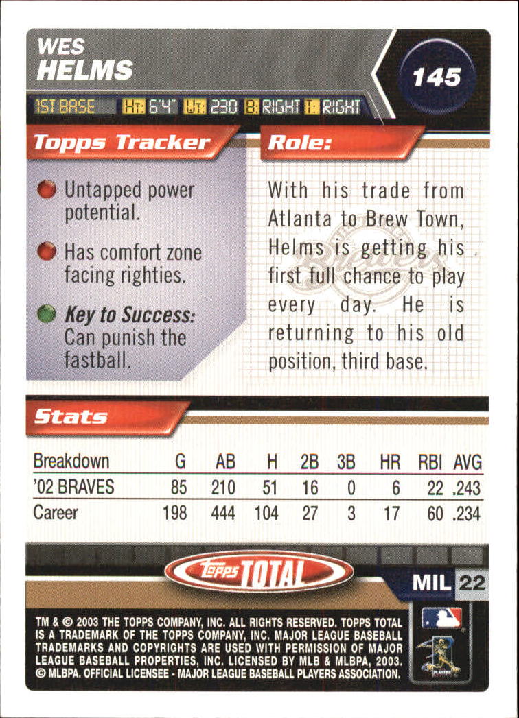 A9006- 2003 Topps Total Baseball Card #s 1-250 -You Pick- 15+ FREE US SHIP - Picture 249 of 480