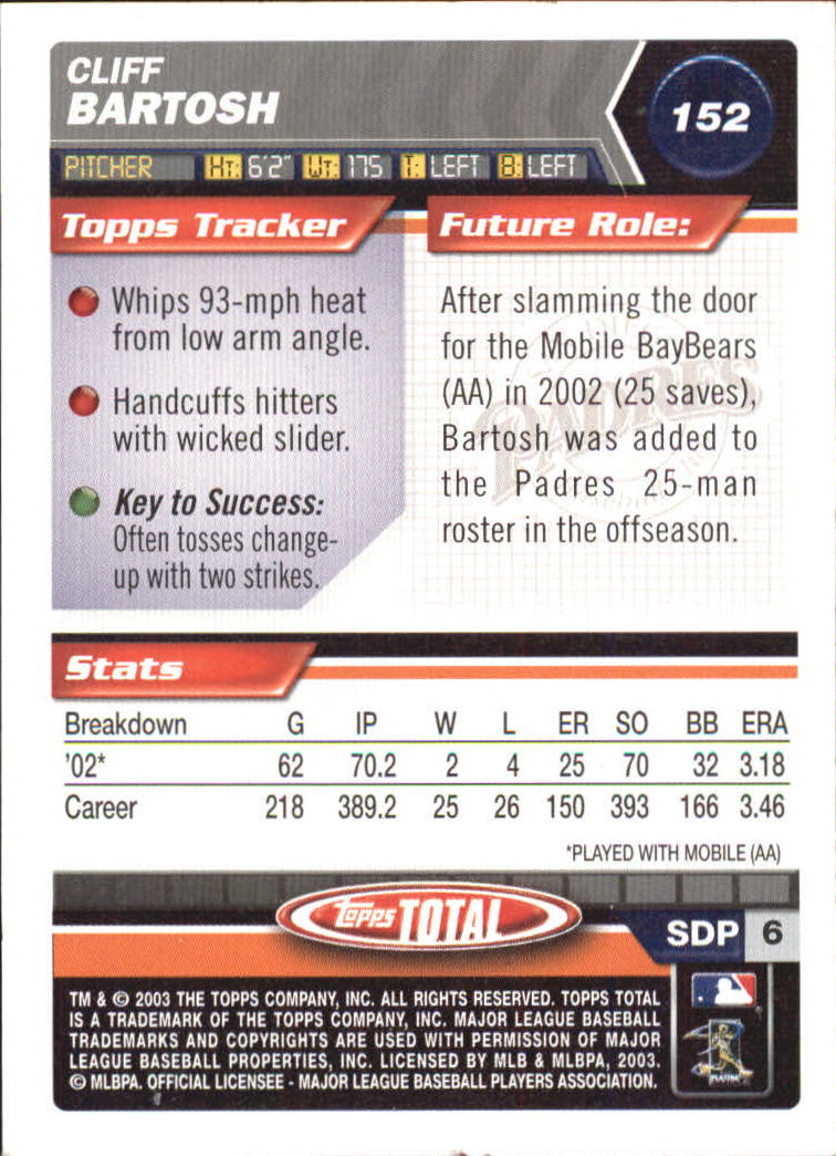 A9006- 2003 Topps Total Baseball Card #s 1-250 -You Pick- 15+ FREE US SHIP - Picture 261 of 480