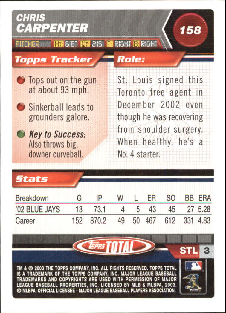 A9006- 2003 Topps Total Baseball Card #s 1-250 -You Pick- 15+ FREE US SHIP - Picture 450 of 480