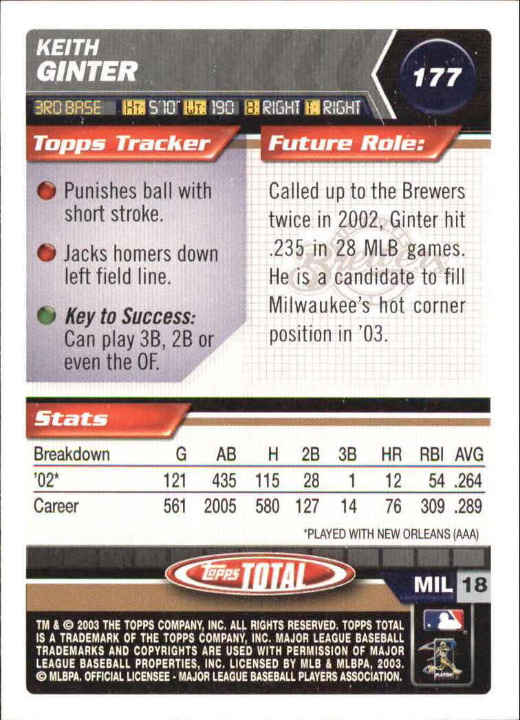 A9006- 2003 Topps Total Baseball Card #s 1-250 -You Pick- 15+ FREE US SHIP - Picture 303 of 480