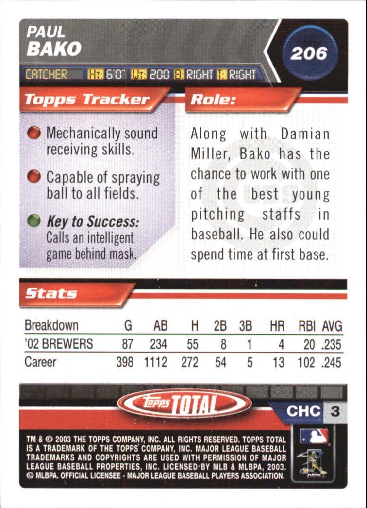 A9006- 2003 Topps Total Baseball Card #s 1-250 -You Pick- 15+ FREE US SHIP - Picture 351 of 480