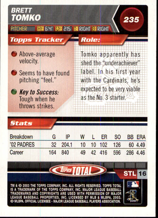 A9006- 2003 Topps Total Baseball Card #s 1-250 -You Pick- 15+ FREE US SHIP - Picture 405 of 480