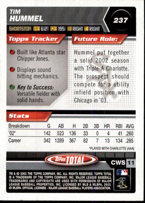 A9006- 2003 Topps Total Baseball Card #s 1-250 -You Pick- 15+ FREE US SHIP - Picture 407 of 480