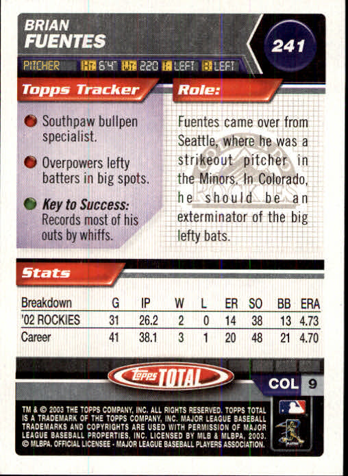 A9006- 2003 Topps Total Baseball Card #s 1-250 -You Pick- 15+ FREE US SHIP - Picture 415 of 480