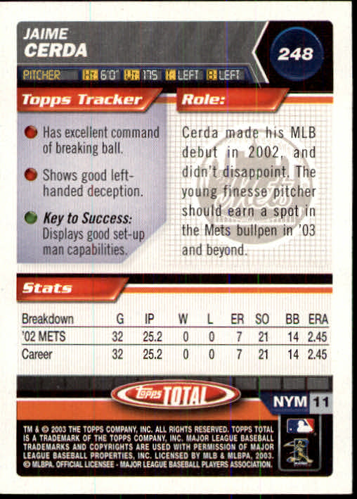 A9006- 2003 Topps Total Baseball Card #s 1-250 -You Pick- 15+ FREE US SHIP - Picture 423 of 480