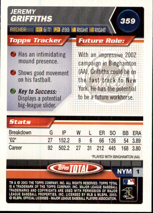 A9006- 2003 Topps Total Baseball Card #s 251-500 -You Pick- 15+ FREE US SHIP - Picture 424 of 438