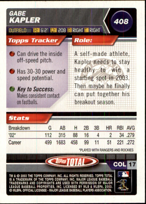 A9006- 2003 Topps Total Baseball Card #s 251-500 -You Pick- 15+ FREE US SHIP - Picture 254 of 438