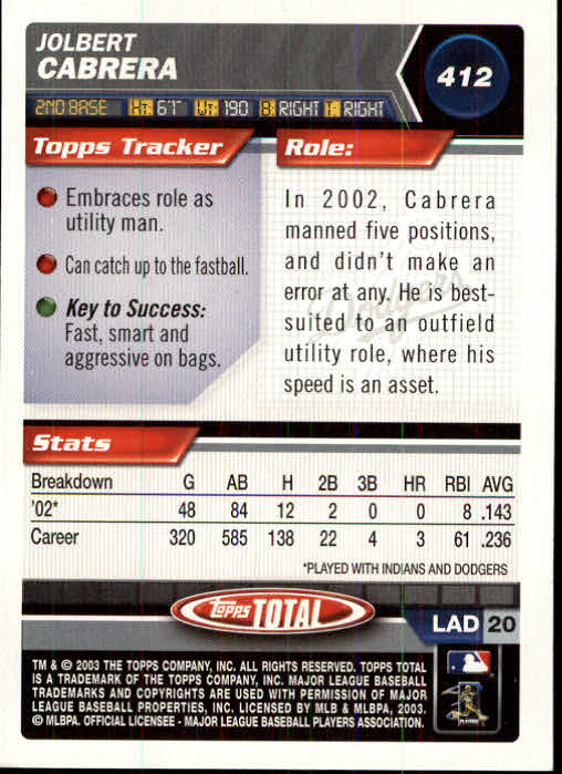 A9006- 2003 Topps Total Baseball Card #s 251-500 -You Pick- 15+ FREE US SHIP - Picture 262 of 438