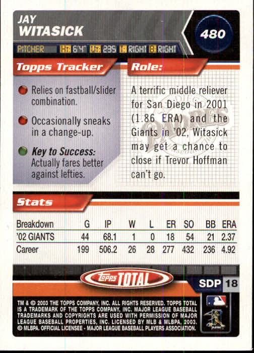 A9006- 2003 Topps Total Baseball Card #s 251-500 -You Pick- 15+ FREE US SHIP - Picture 360 of 438