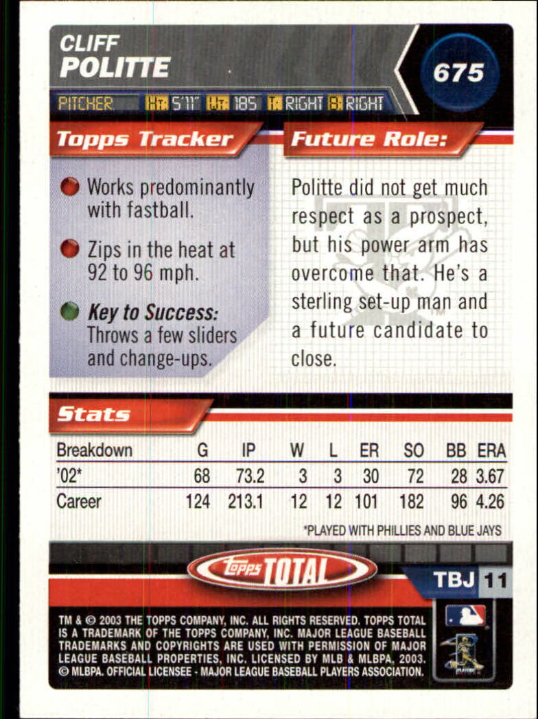 A9006- 2003 Topps Total Baseball Card #s 501-750 -You Pick- 15+ FREE US SHIP - Picture 297 of 471