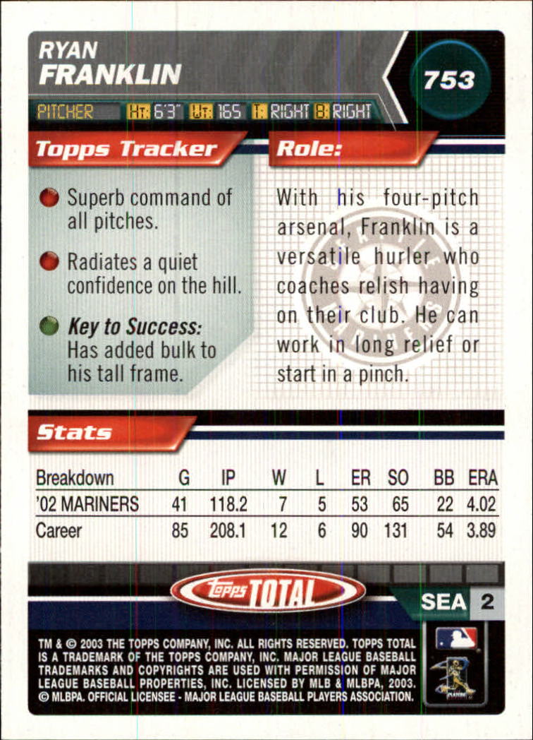 A9006- 2003 Topps Total Baseball Card #s 751-990 -You Pick- 15+ FREE US SHIP - Picture 5 of 323