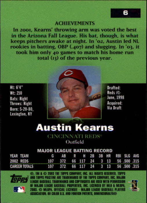 2003 Topps Pristine #6 Austin Kearns back image