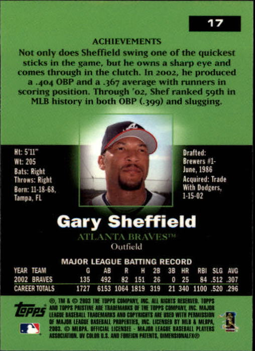 2003 Topps Pristine #17 Gary Sheffield back image