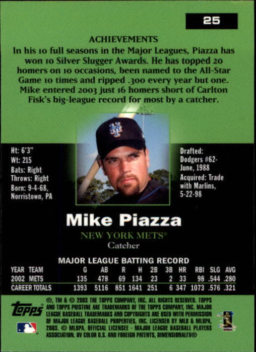 2003 Topps Pristine #25 Mike Piazza back image
