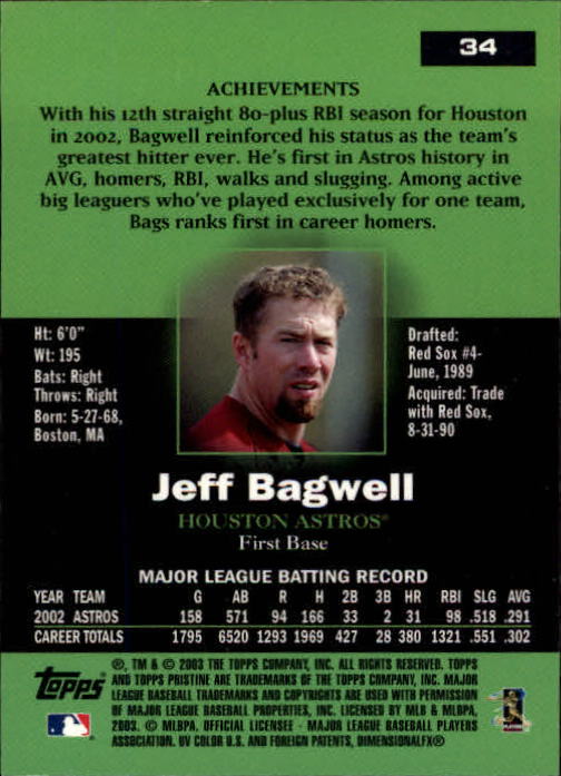 2003 Topps Pristine #34 Jeff Bagwell back image