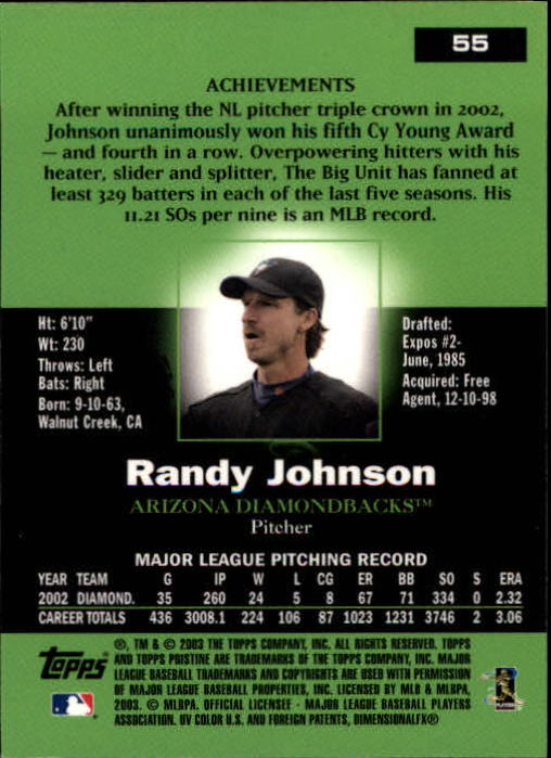 2003 Topps Pristine #55 Randy Johnson back image