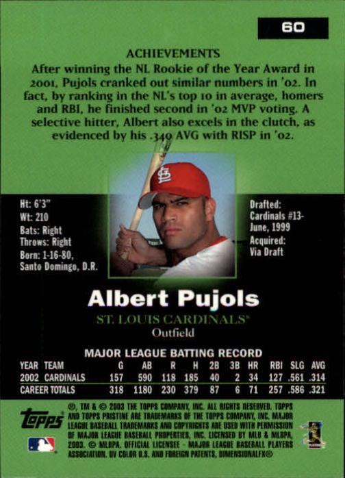 2003 Topps Pristine #60 Albert Pujols back image