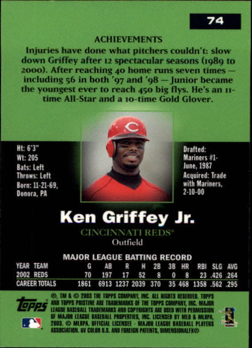 2003 Topps Pristine #74 Ken Griffey Jr. back image