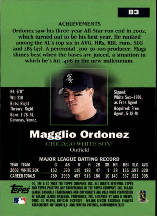 2003 Topps Pristine #83 Magglio Ordonez back image