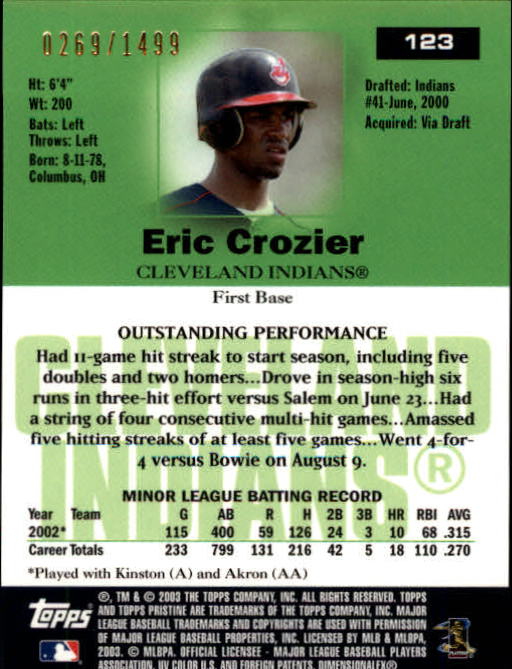 2003 Topps Pristine #123 Eric Crozier U back image