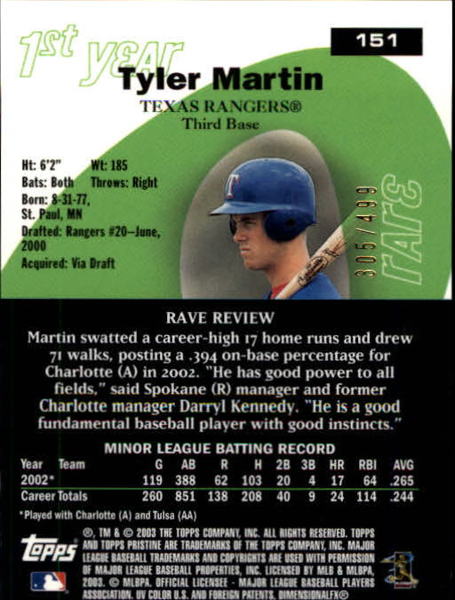 A6351- 2003 Topps Pristine BB Cards 1-190 +Inserts -You Pick- 15+ FREE US SHIP - Picture 205 of 253