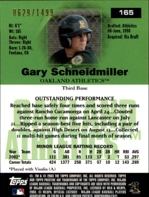 2003 Topps Pristine #165 Gary Schneidmiller U back image
