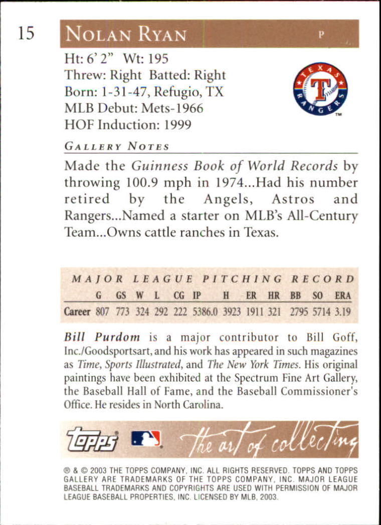 2003 Topps Gallery HOF #15 Nolan Ryan Leather Glv