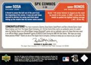 2003 SPx Game Used Combos #SB Sammy Sosa Patch/Barry Bonds Base/90 back image