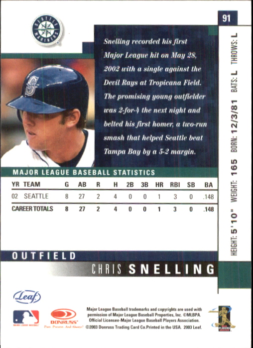 2003 Leaf #91 Chris Snelling back image