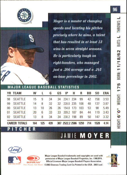 2003 Leaf #96 Jamie Moyer back image