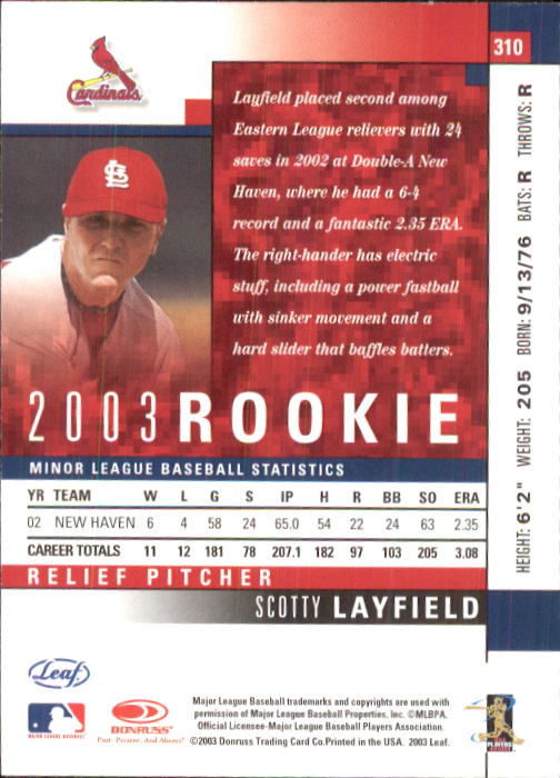 2003 Leaf #310 Scotty Layfield ROO back image