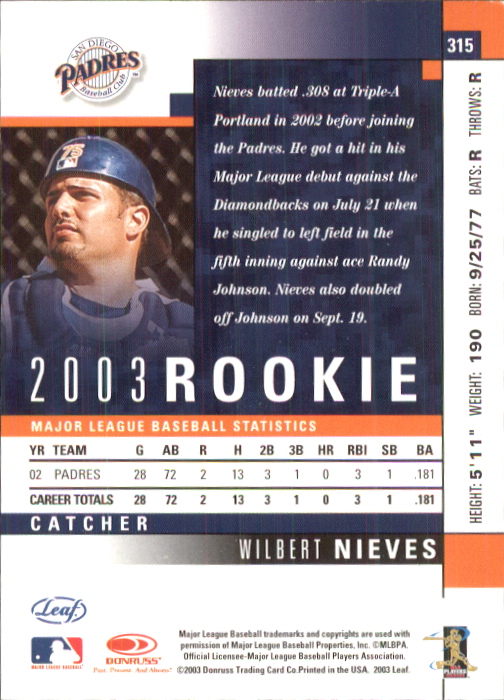 A1665- 2003 Leaf Baseball Cards 201-329 +Inserts -You Pick- 15+ FREE US SHIP - Picture 227 of 243