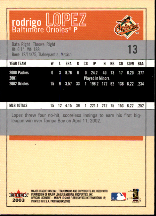 2003 Fleer Patchworks Baseball "Main Set" Cards - Picture 23 of 189
