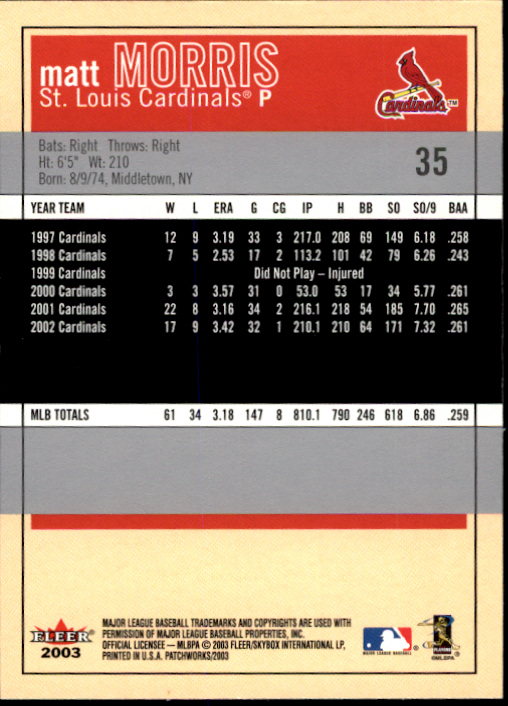 2003 Fleer Patchworks Baseball "Main Set" Cards - Picture 65 of 189