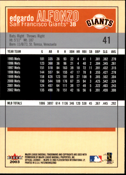 2003 Fleer Patchworks Baseball "Main Set" Cards - Picture 77 of 189