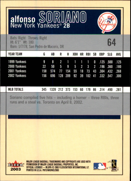 2003 Fleer Patchworks Baseball "Main Set" Cards - Picture 121 of 189