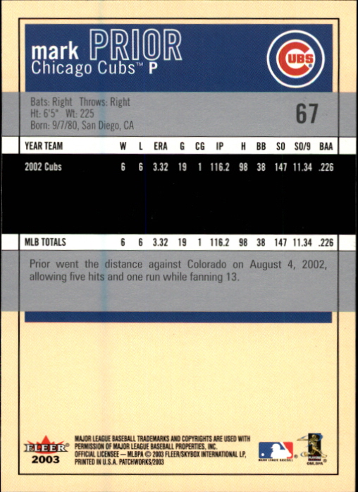2003 Fleer Patchworks Baseball "Main Set" Cards - Picture 125 of 189