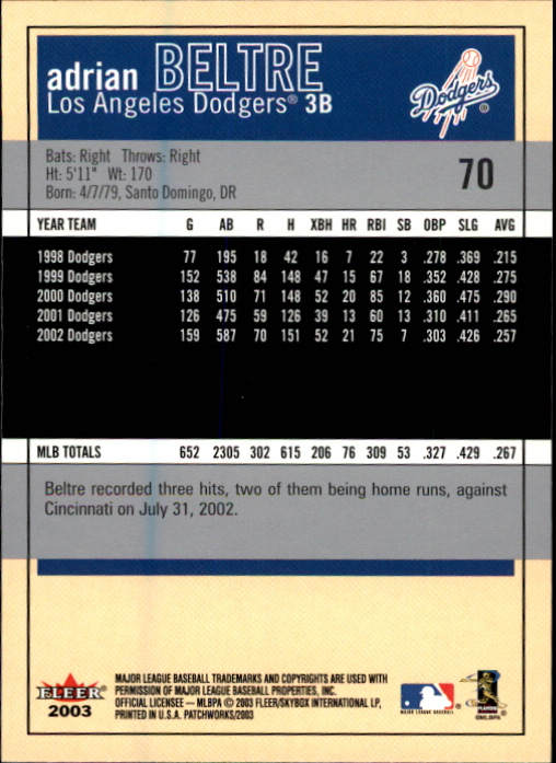 2003 Fleer Patchworks Baseball "Main Set" Cards - Picture 131 of 189